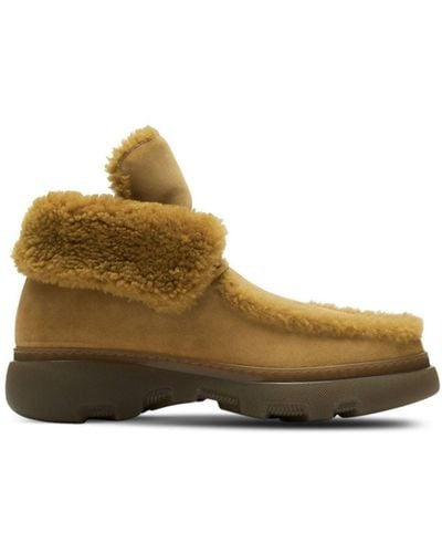 Burberry Creeper Shearling-Trim Suede Boots - Brown