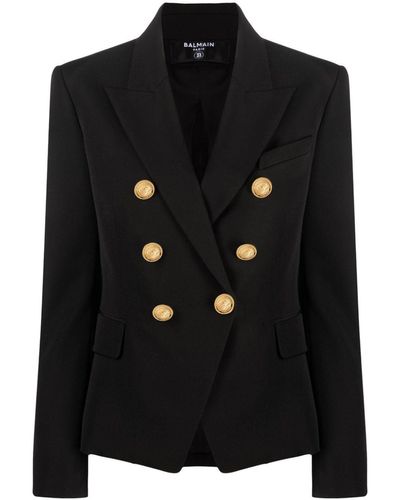 Balmain Double Breasted 6 Buttons Wool Jacket In Black