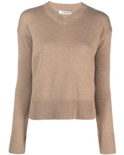 Max Mara Fine-Knit V-Neck Sweatshirt - Natural