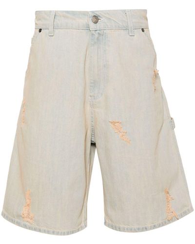 MSGM Distressed Mid-Rise Denim Shorts - White