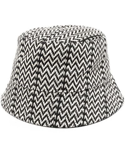 Lanvin "curb" Bucket Hat With And White Zig Zag Embroidery
