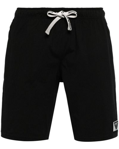 Emporio Armani Appliqué-logo Cotton Shorts - Black