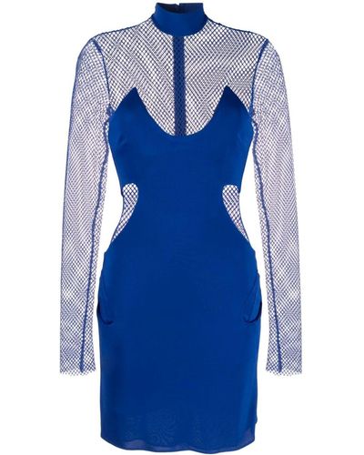 Tom Ford Crepe Mesh-panelling Mini Dress - Blue