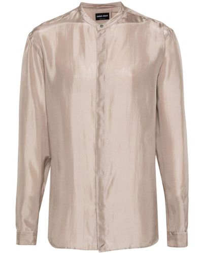 Giorgio Armani Band-Collar Silk Shirt - Natural