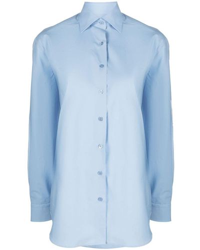 Raf Simons Logo-Patch Cotton Shirt - Blue