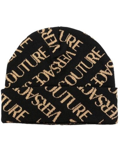 Versace Jeans Couture Couture Intarsia-Knit Logo Fine-Ribbed Beanie - Black