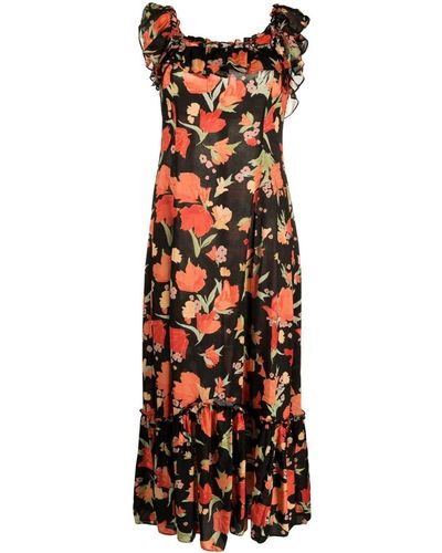 RIXO London Floral-Print Ruffled Dress - Black