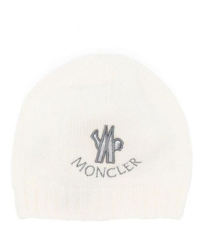 Moncler Logo-Embroidered Knitted Beanie - White