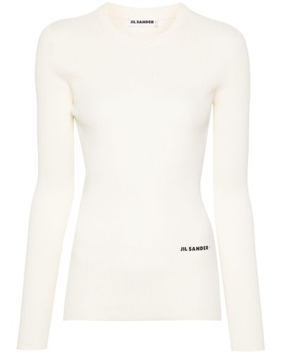 Jil Sander Logo-Print Fitted Jumper - Natural