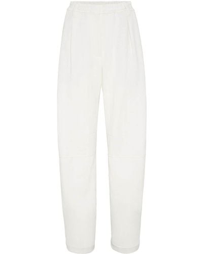 Brunello Cucinelli Pintuck-Detail Straight-Leg Trousers - White