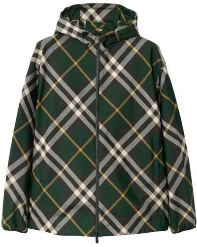 Burberry Check-Pattern Zipped Hooded Jacket - Green