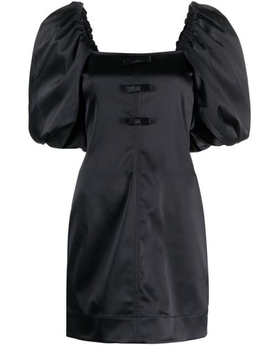 Ganni Bow-Detail Satin Minidress - Black