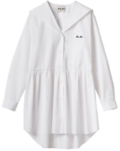 Miu Miu Logo-Embroidered Cotton Shirt Dress - White