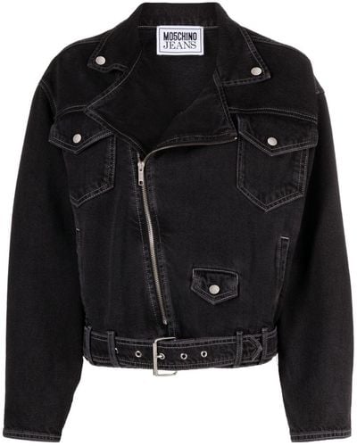 Moschino Jeans Belted Denim Biker Jacket - Black