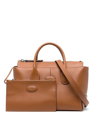 Tod's Di Logo-patch Leather Tote Bag - Brown