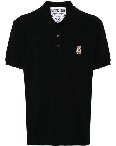 Moschino Teddy Bear-Patch Polo Shirt - Black