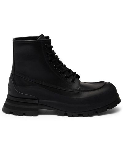 Alexander McQueen Logo-Embossed Leather Combat Boots - Black