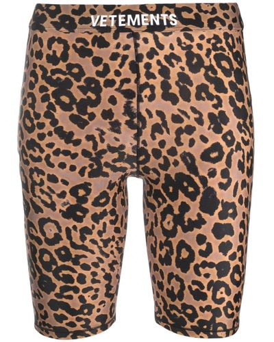 Vetements Leopard-Print Logo-Print Shorts - Brown