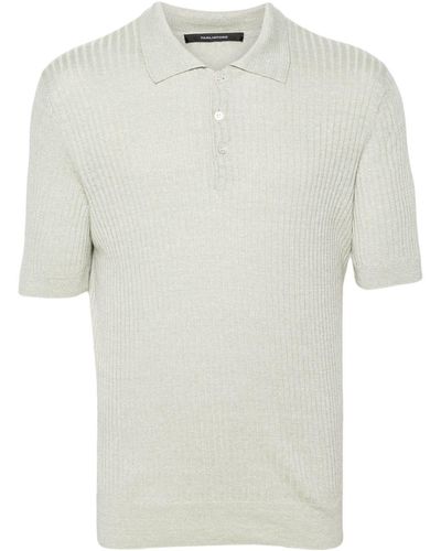 Tagliatore Short-Sleeve Ribbed-Knit Polo Shirt - White