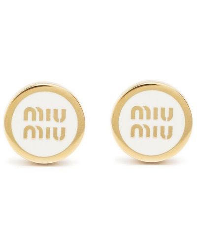 Miu Miu Logo-embossed Stud Earrings - Metallic