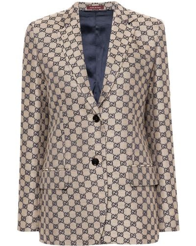 Gucci Gg-Embroidered Single-Breasted Blazer - Brown