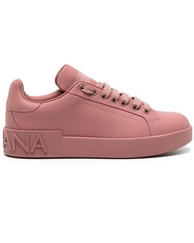 Dolce & Gabbana Embossed-Logo Leather Trainers - Pink