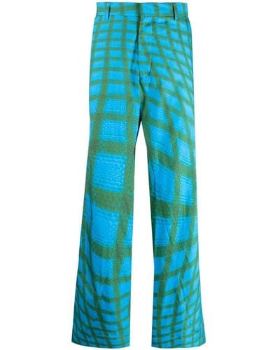 Bianca Saunders Abstract-Print Straight-Leg Trousers - Blue