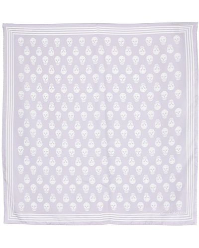 Alexander McQueen Lilac Silk Scarf With Skull Pattern - White