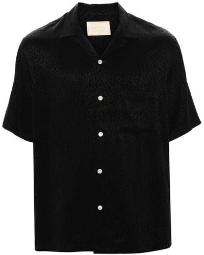 Portuguese Flannel Leopard-Jacquard Shirt - Black