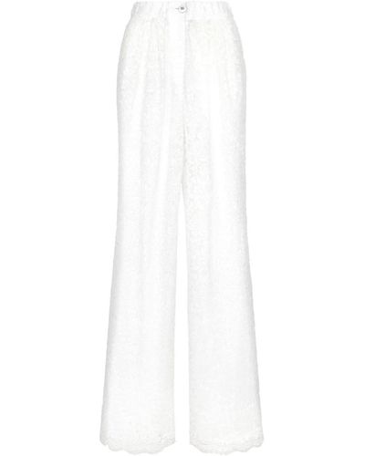 Dolce & Gabbana Floral-Lace Long-Length Palazzo Trousers - White