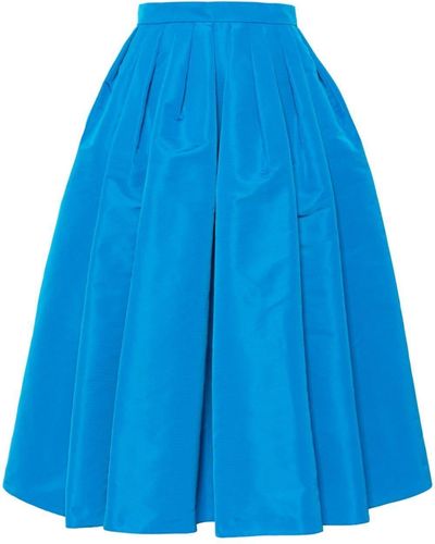 Alexander McQueen Pleated Faille Midi Skirt - Blue