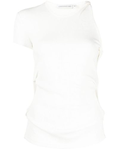 Christopher Esber Twist-Detail Asymmetric Ribbed T-Shirt - White