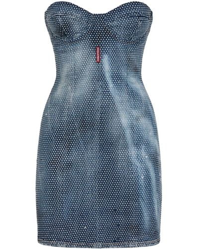 DSquared² Studded Denim Bustier Minidress - Blue