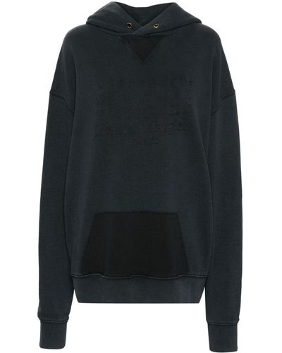 Maison Margiela Numbers-Embroidered Cotton Hoodie - Blue