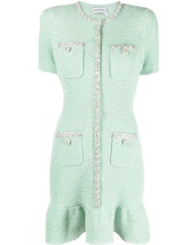 Self-Portrait Sequinned Tweed Minidress - Green