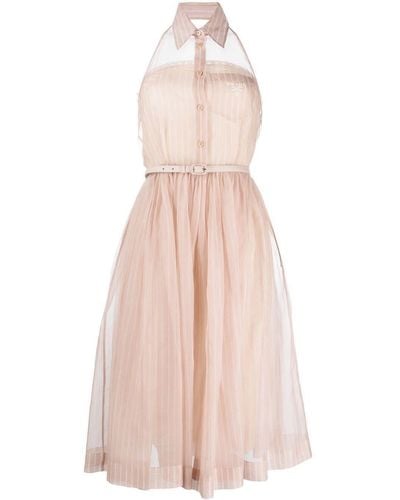 Prada Logo-Embroidered Organza Midi Dress - Pink