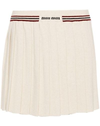 Miu Miu Pleated Knitted Cashmere Miniskirt - Natural