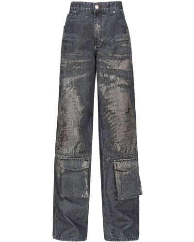 Pinko High-Rise Wide-Leg Cargo Jeans - Grey