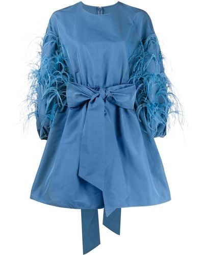 Valentino Feather Detail Flared Dress - Blue