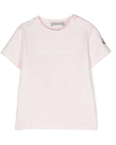 Moncler Logo-Embroidered Cotton-Blend T-Shirt - Pink
