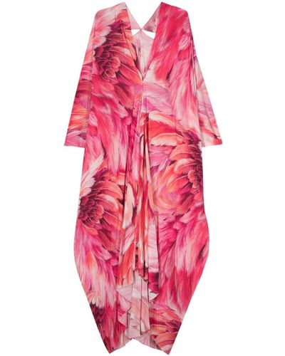 Roberto Cavalli Plumage-Print Maxi Kaftan - Pink