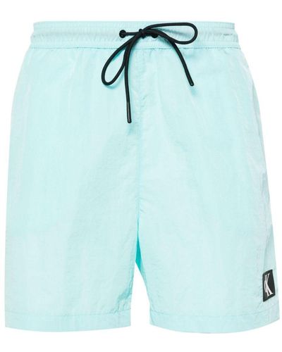 Calvin Klein Logo-Patch Swim Shorts - Blue