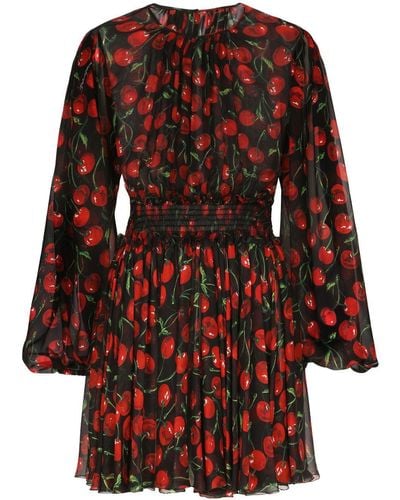 Dolce & Gabbana Cherry-Print Silk Minidress - Red