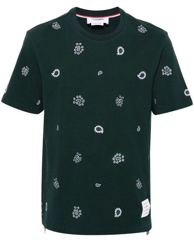 Thom Browne Logo-Embroidery Cotton T-Shirt - Green