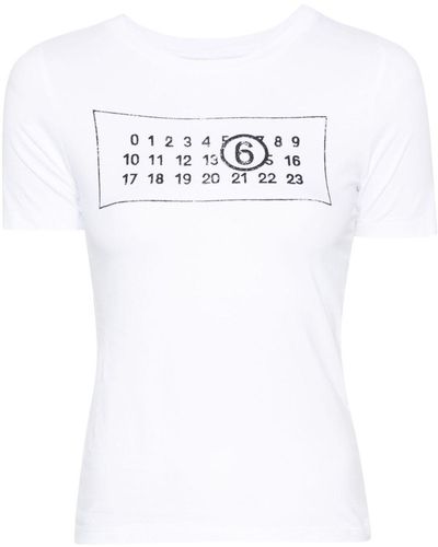 MM6 by Maison Martin Margiela Numbers-Motif Cotton T-Shirt - White