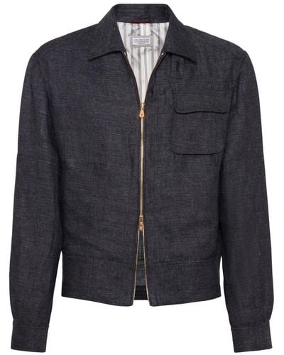 Brunello Cucinelli Slub-Texture Linen Shirt Jacket - Black