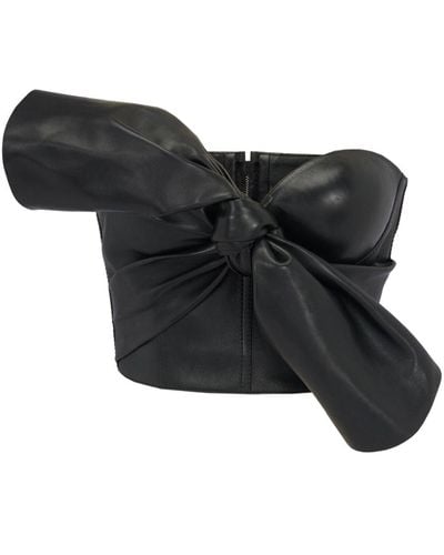 Alexander McQueen Knotted-Bow Leather Corset Top - Black