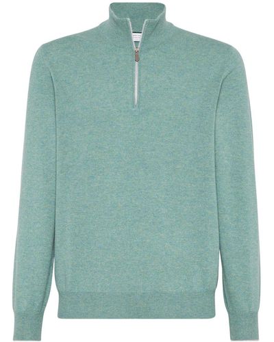 Brunello Cucinelli Half-Zip Cashmere Jumper - Green