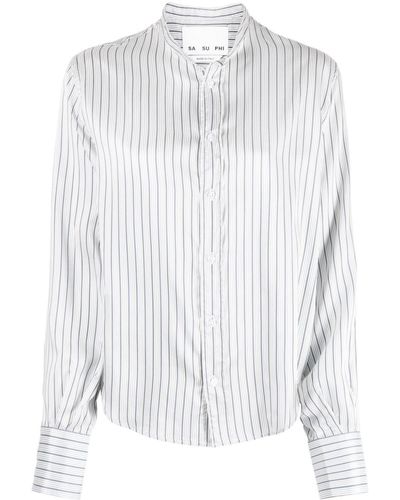 Sa Su Phi Striped Long-Sleeve Silk Shirt - White