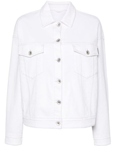 Brunello Cucinelli Monili Bead-Embellished Denim Jacket - White